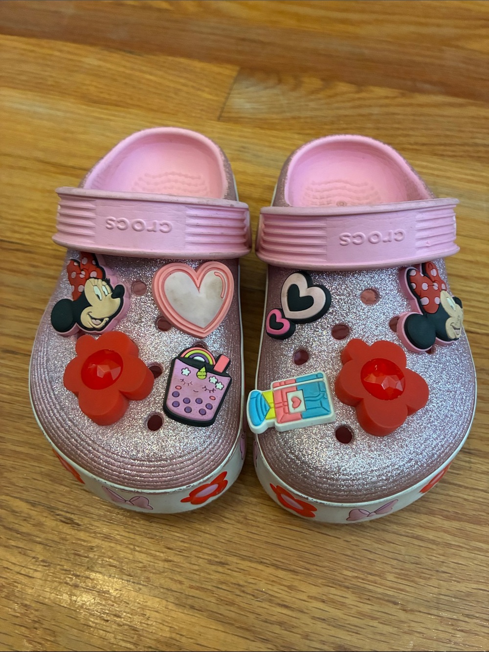 CROCS Minnie Mouse Pink Glitter Clogs 9T